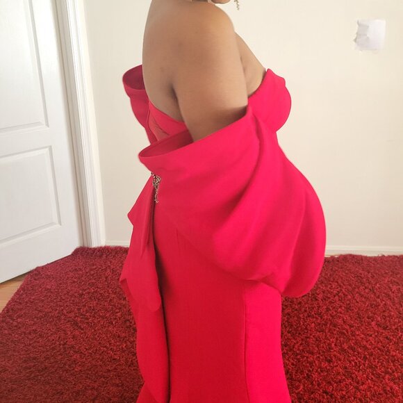 ALLURE Puff Sleeve Ruched Sheath Gown | Off-Shoulder Sweetheart Bodycon Formal - Picture 7 of 10